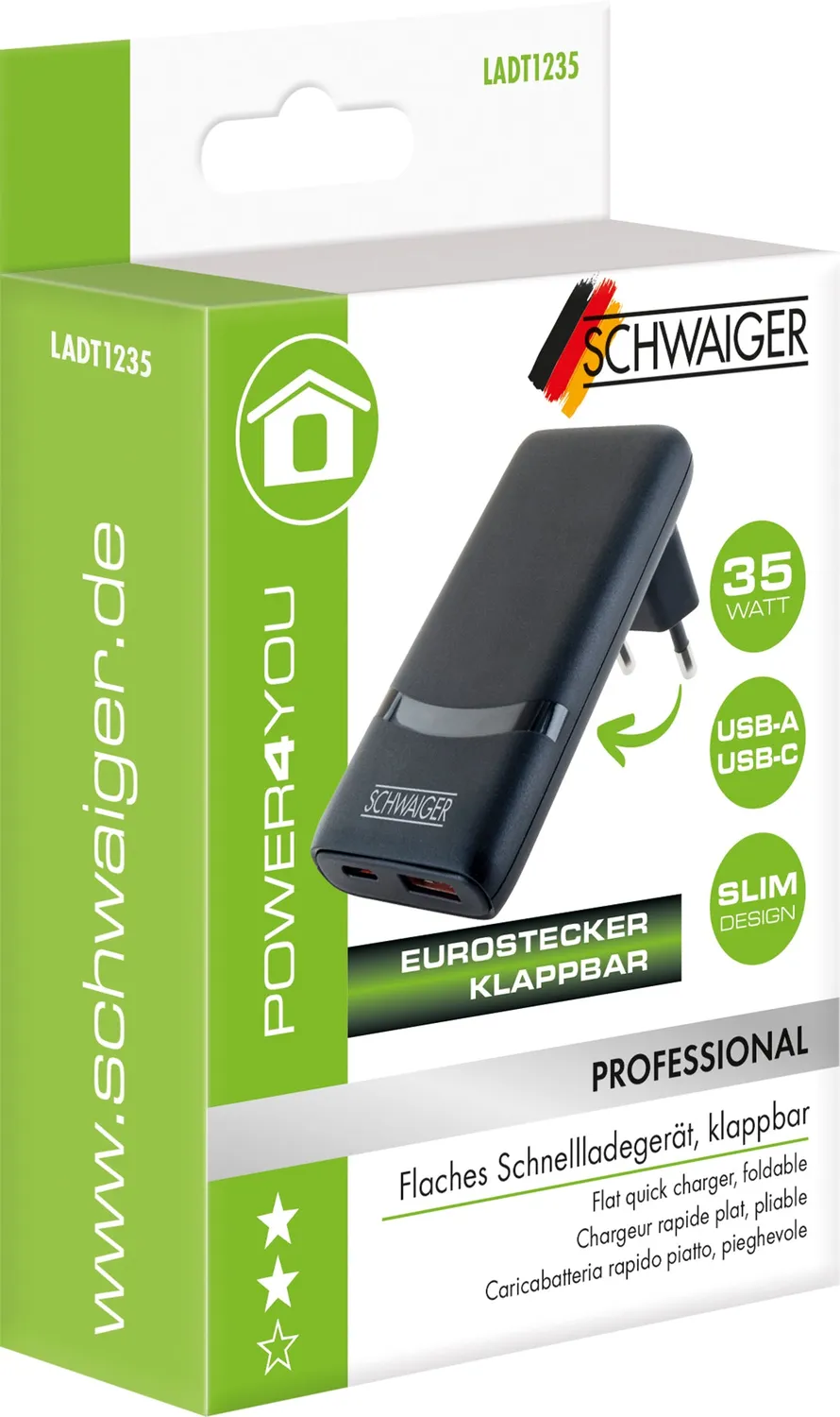 Schwaiger Caricatore Rapido 35W USB-C USB-A Ultra Piatto