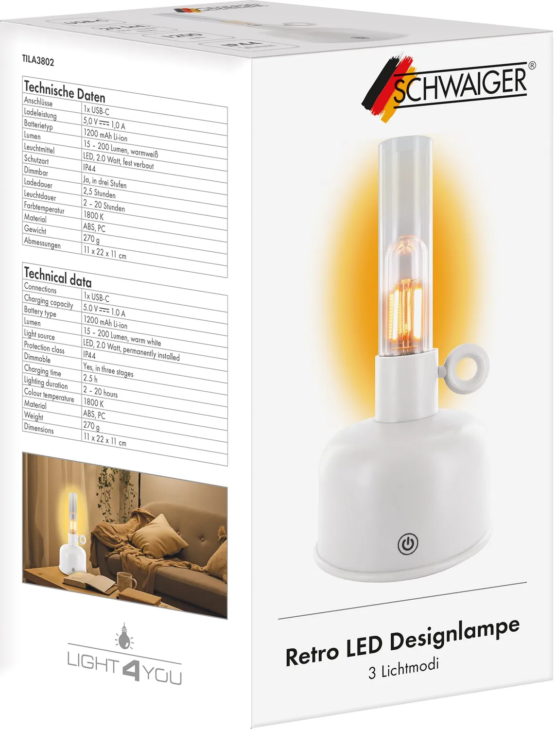 SCHWAIGER Retro lampada candela nera decorativa