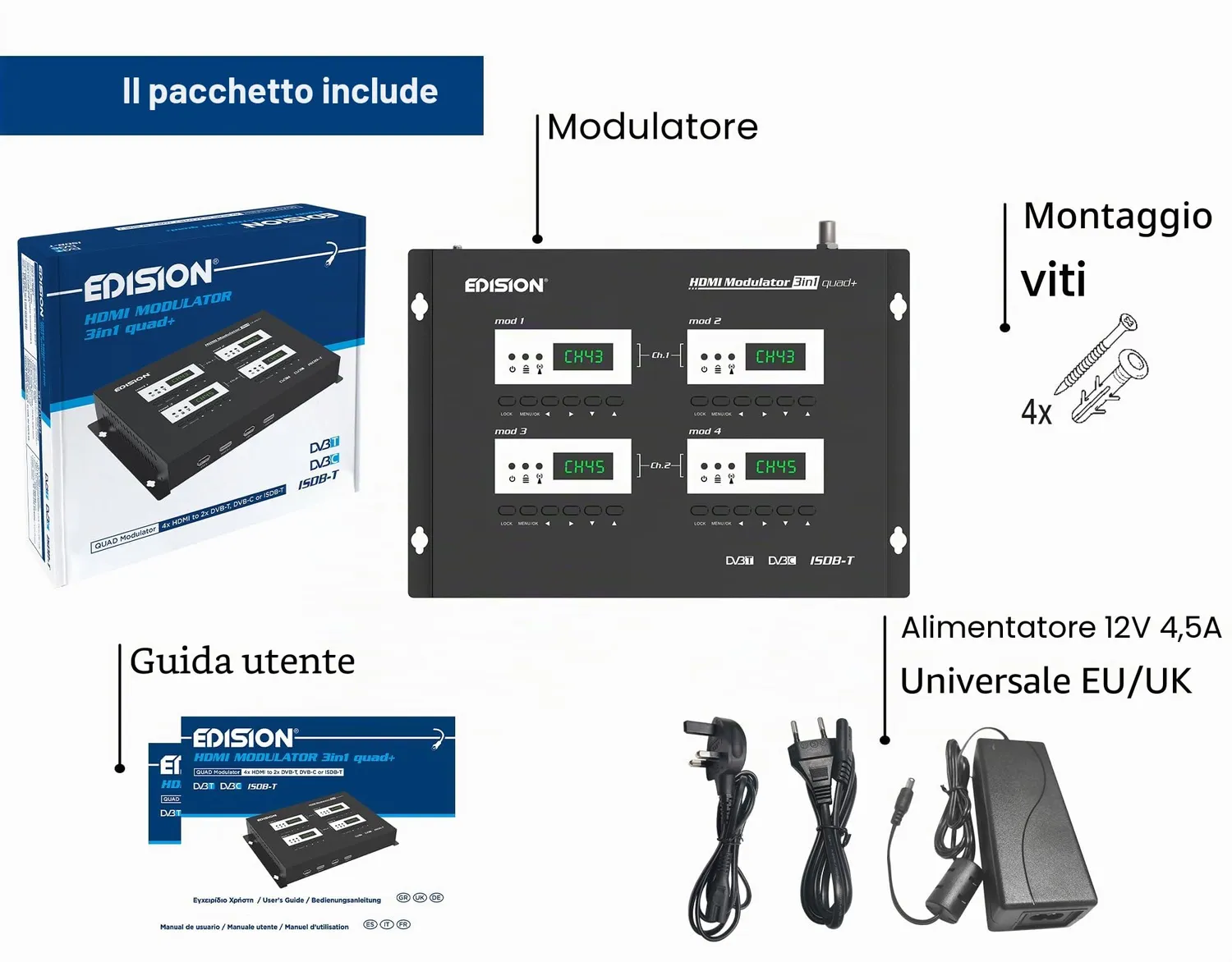 Edision 3in1 quad+ Modulatore HDMI DVB-T/C 4x Full HD