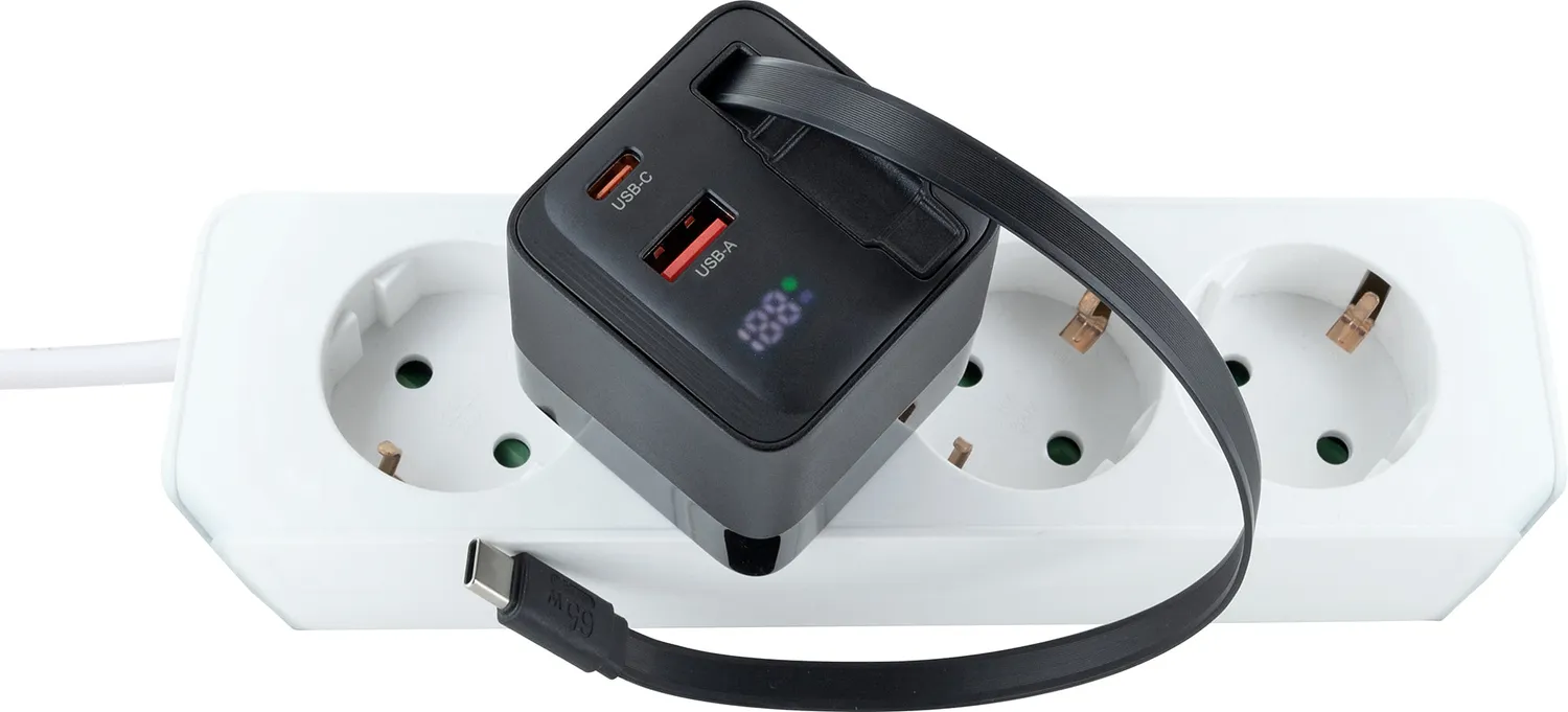 Schwaiger Caricatore Rapido 65W GaN cavo retrattile USB-C