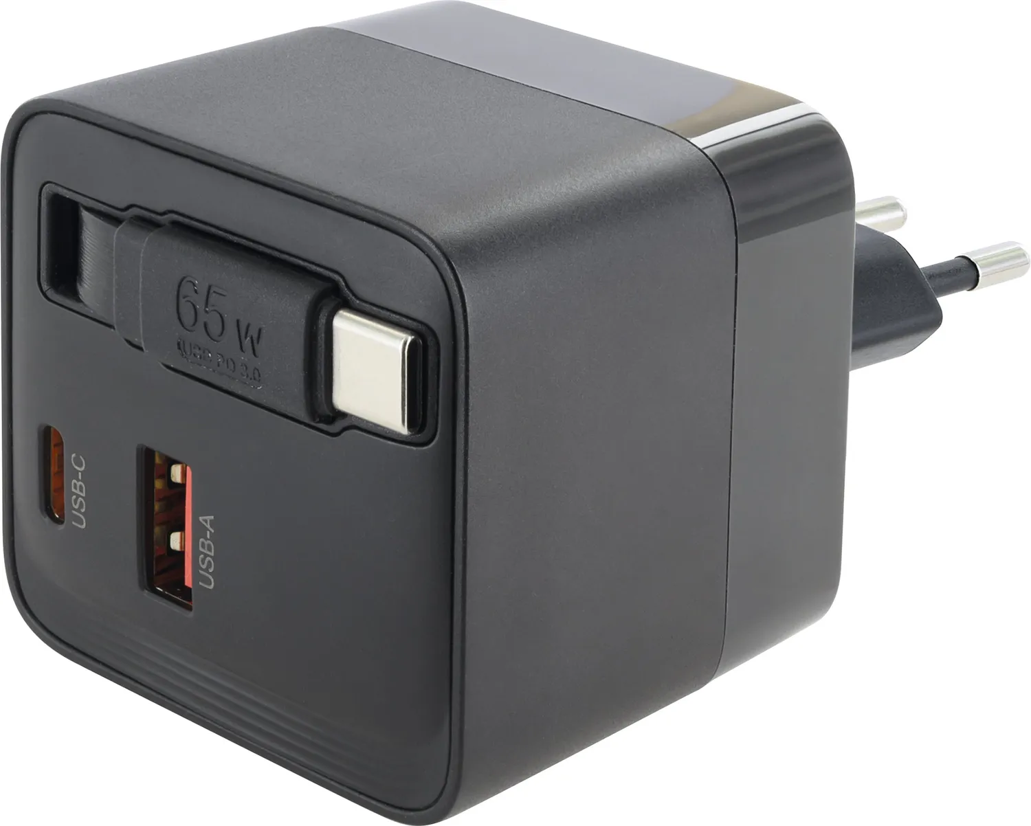 Schwaiger Caricatore Rapido 65W GaN cavo retrattile USB-C