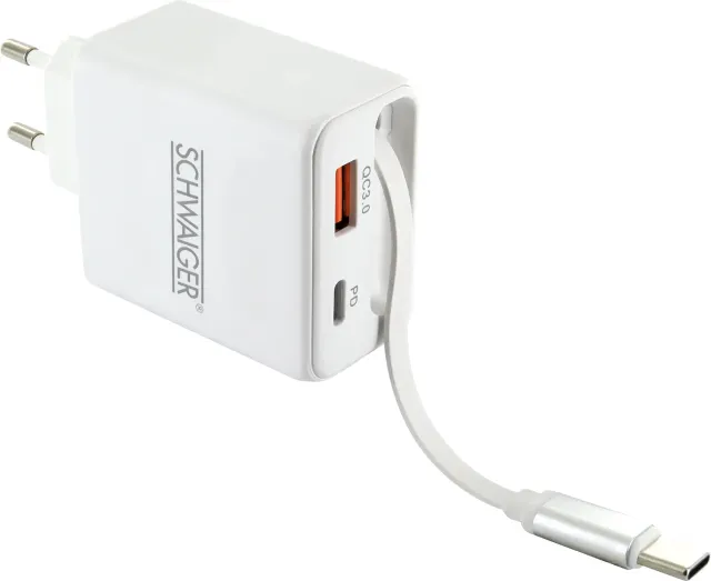 SCHWAIGER Caricatore 30W USB-A+C cavo estraibile 35W
