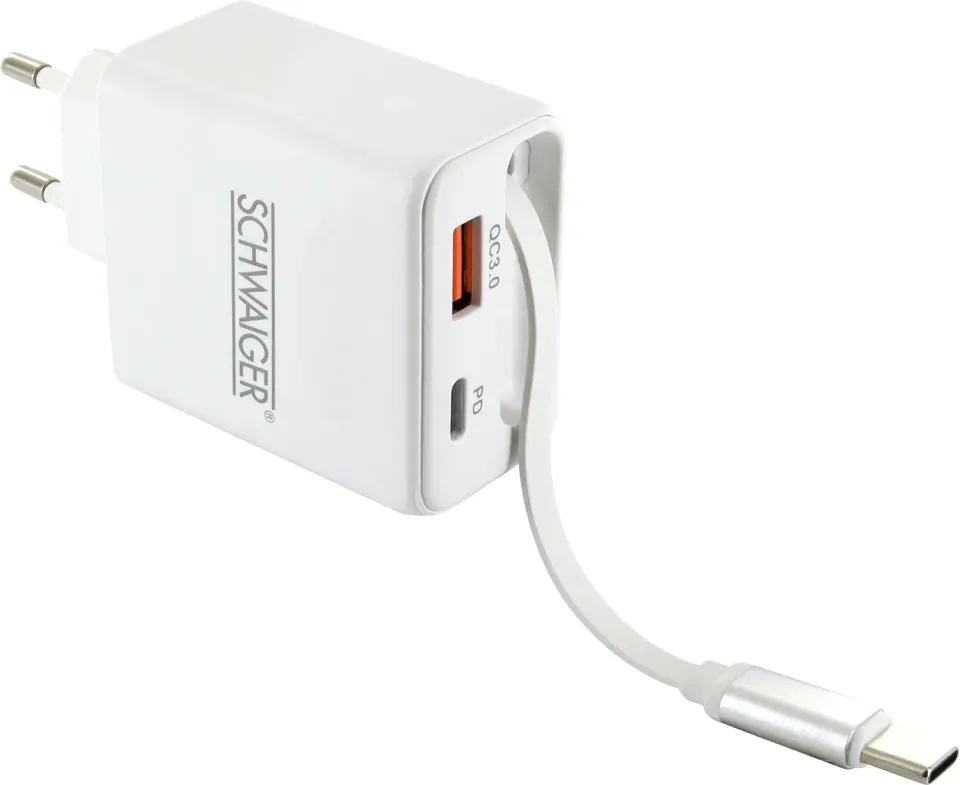 SCHWAIGER Caricatore 30W USB-A+C cavo estraibile 35W