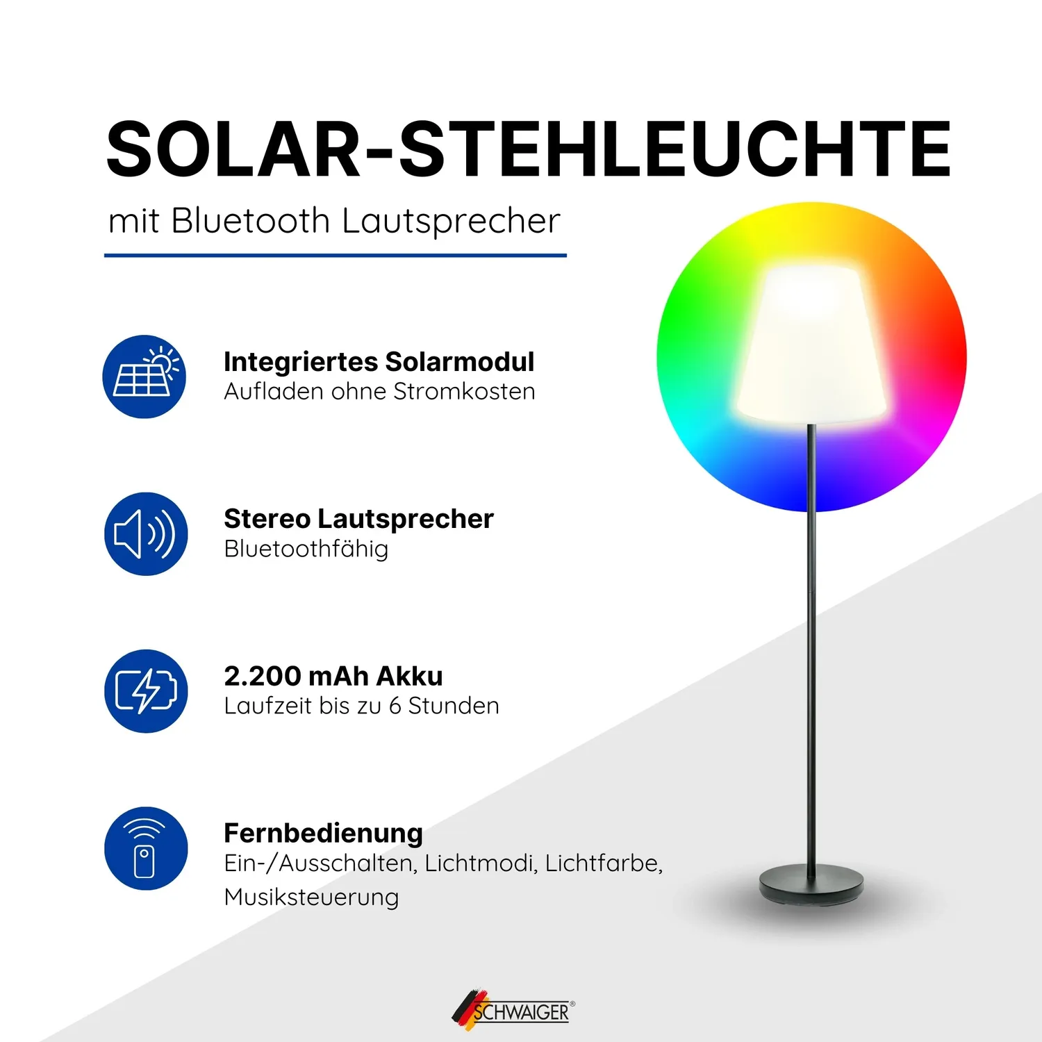 Schwaiger RGB LED lampada solare Bluetooth con telecomando