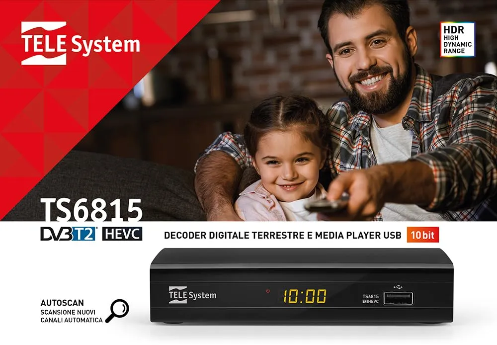 TELE System TS6815/02 decoder terrestre DVB-T2 HEVC