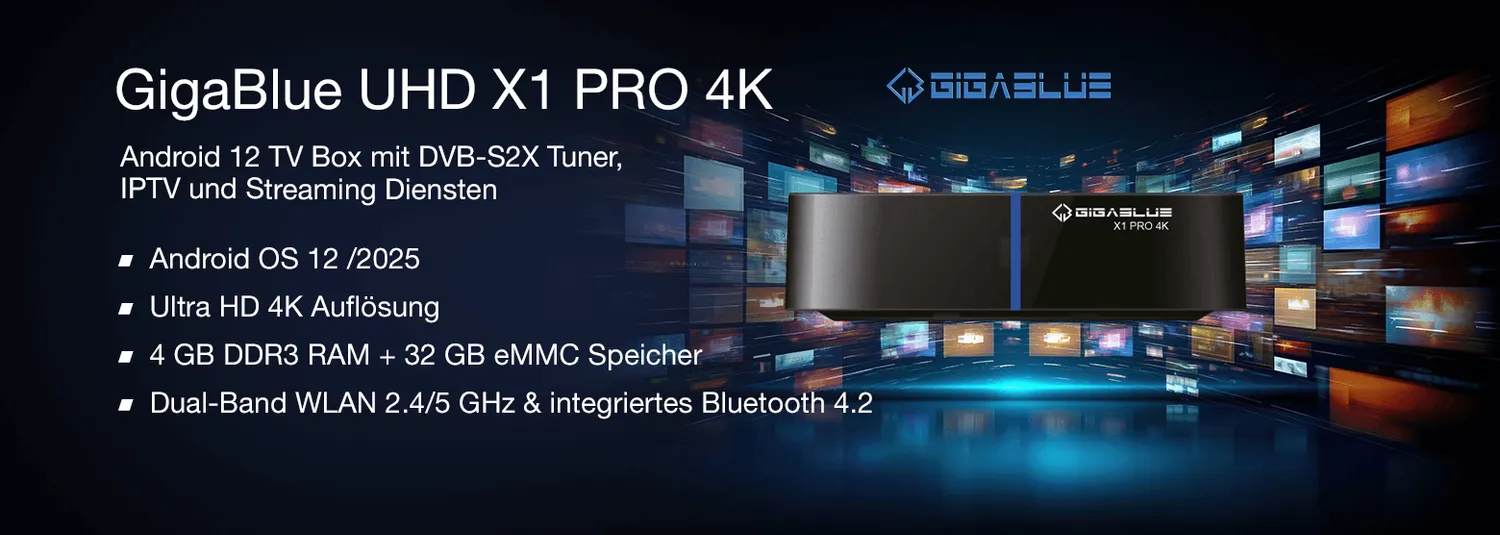 GigaBlue UHD X1 Pro decoder satellitare 4K Android 12 DVB-S2X