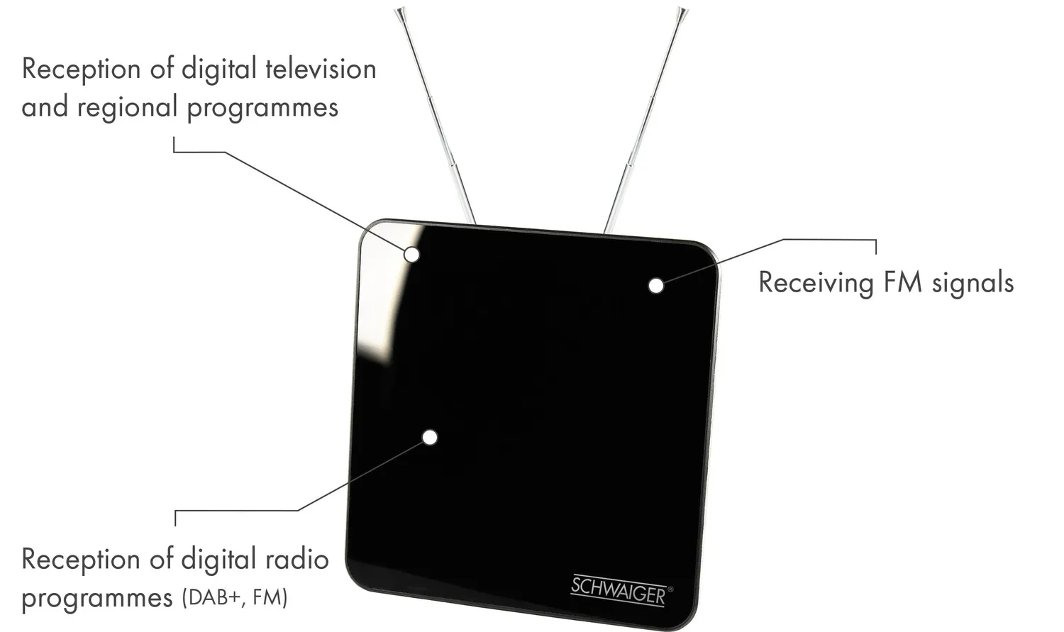 Schwaiger DVB-T2 HD antenna interna attiva 45 dB nera