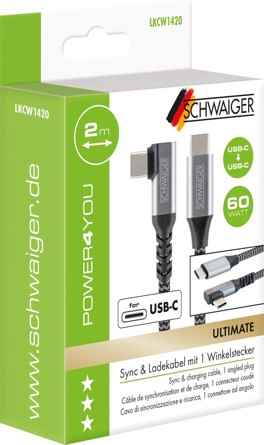 Schwaiger cavo USB-C 1,2 m spina angolata ricarica