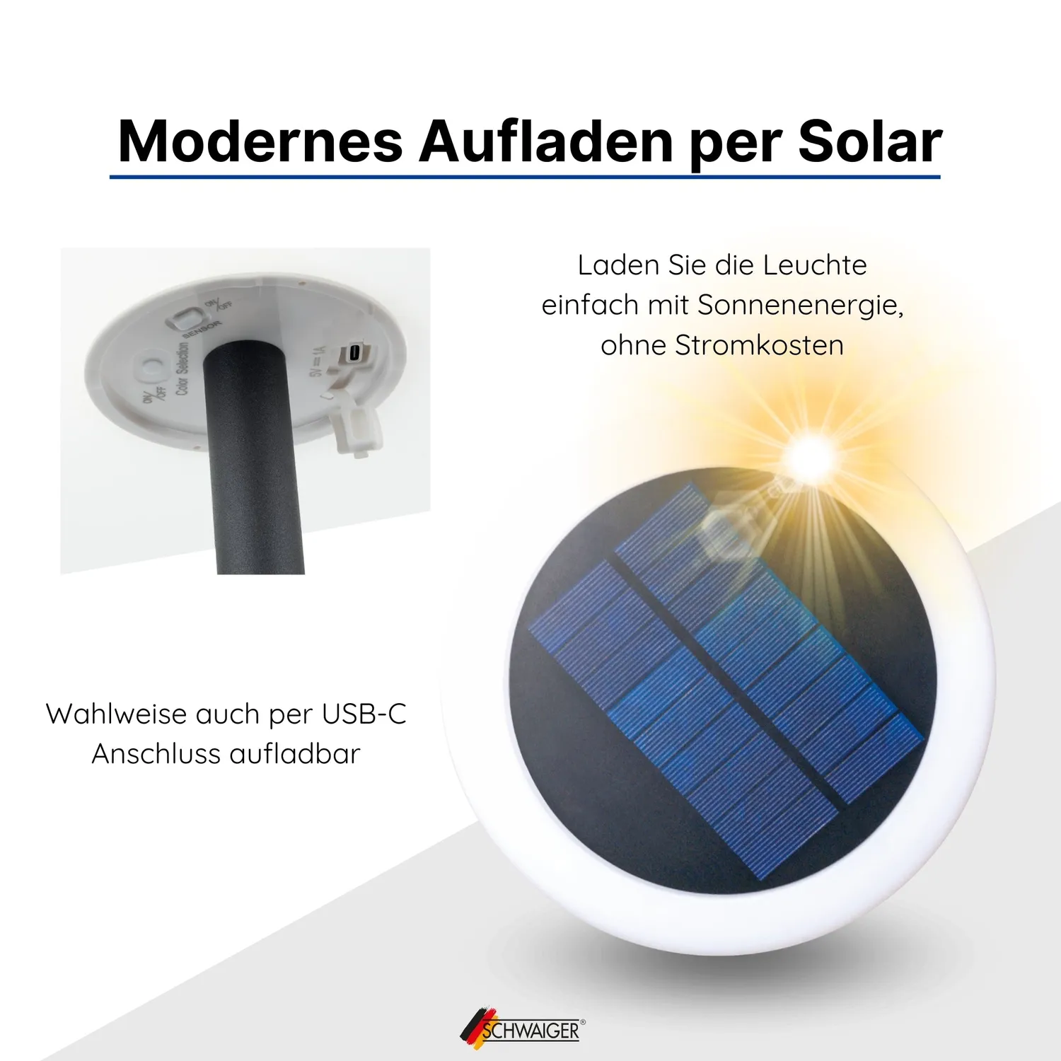 SCHWAIGER Lampada Solare da Terra 1,5 m RGB LED Bianca