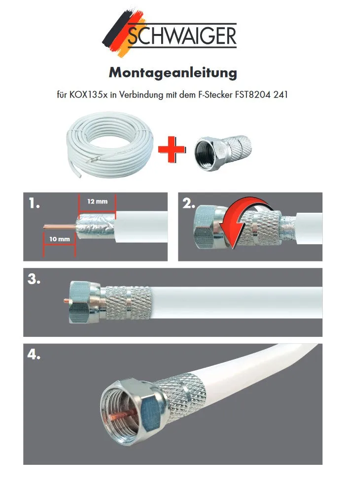 Schwaiger Kit Cavo Coassiale 10m 135dB + 4 Connettori F