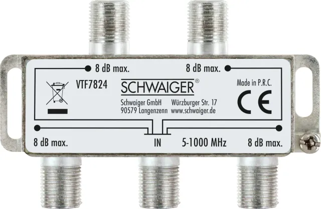 SCHWAIGER Partitore Antenna 4 Vie 8dB 5-1000MHz