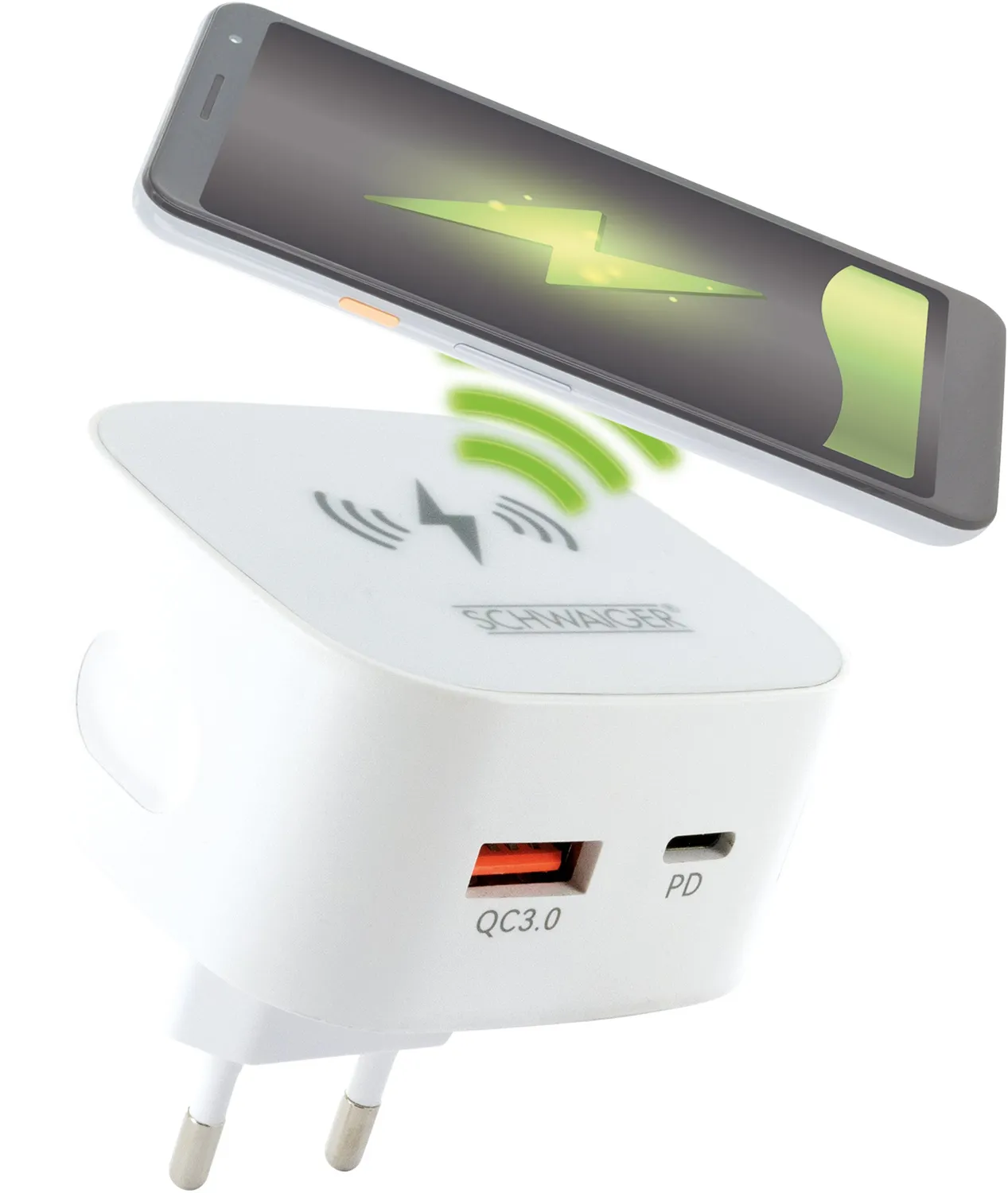 Schwaiger Caricatore Magnetico Qi USB-C USB-A 35W