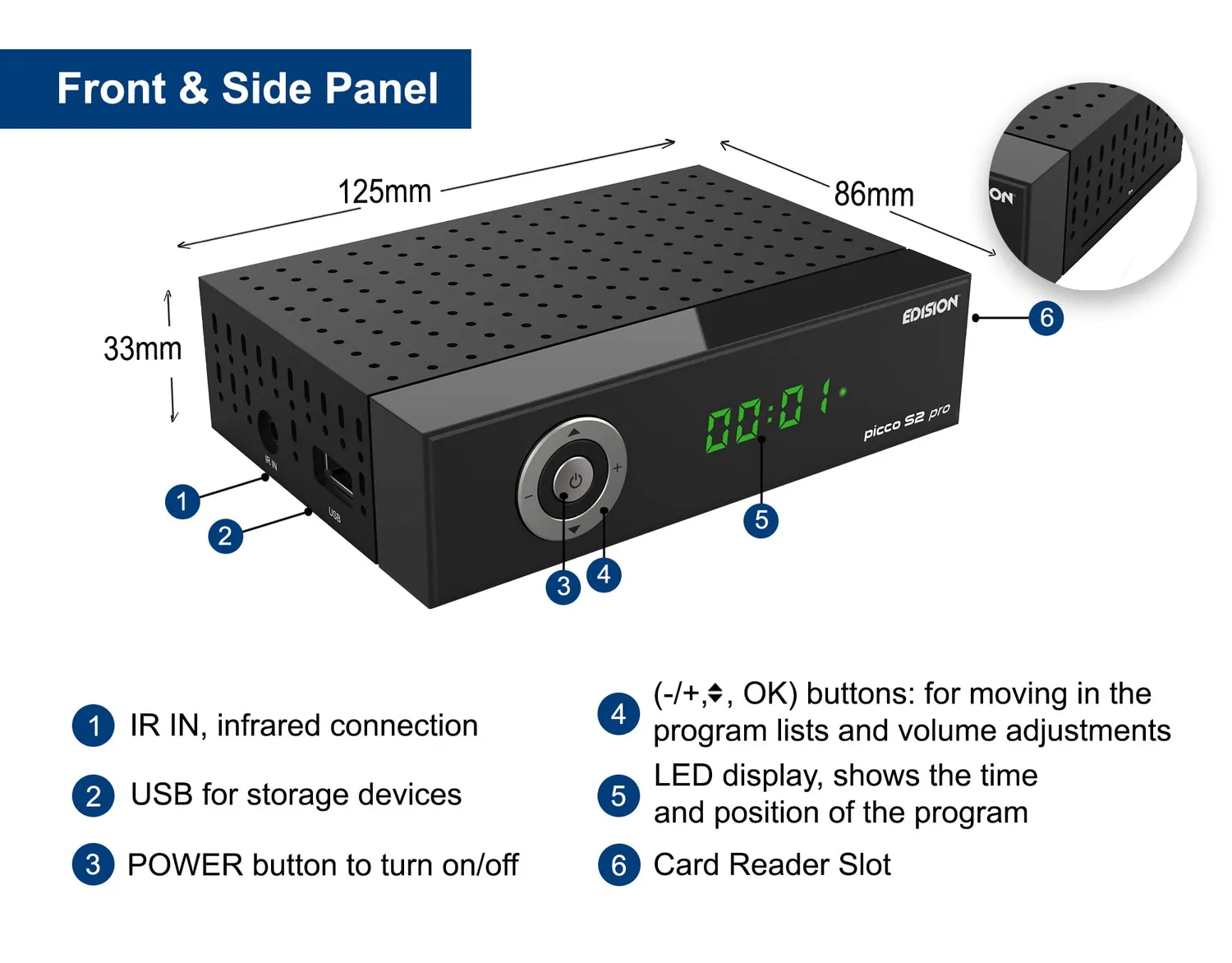 Edision Picco S2 Pro Decoder Sat DVB-S2 HEVC WiFi HDMI