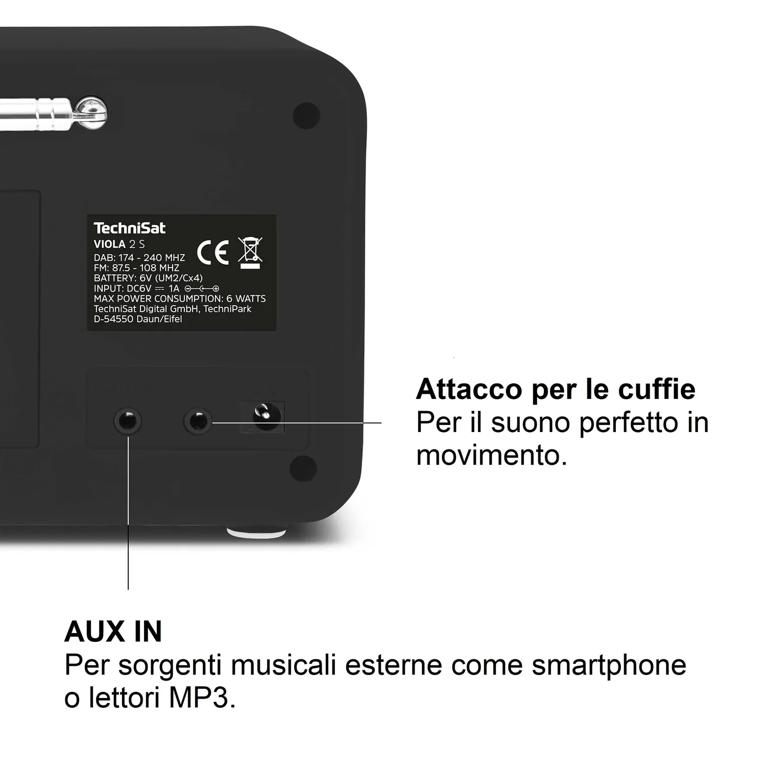 TechniSat VIOLA 2 S radio portatile bianco-nera stereo