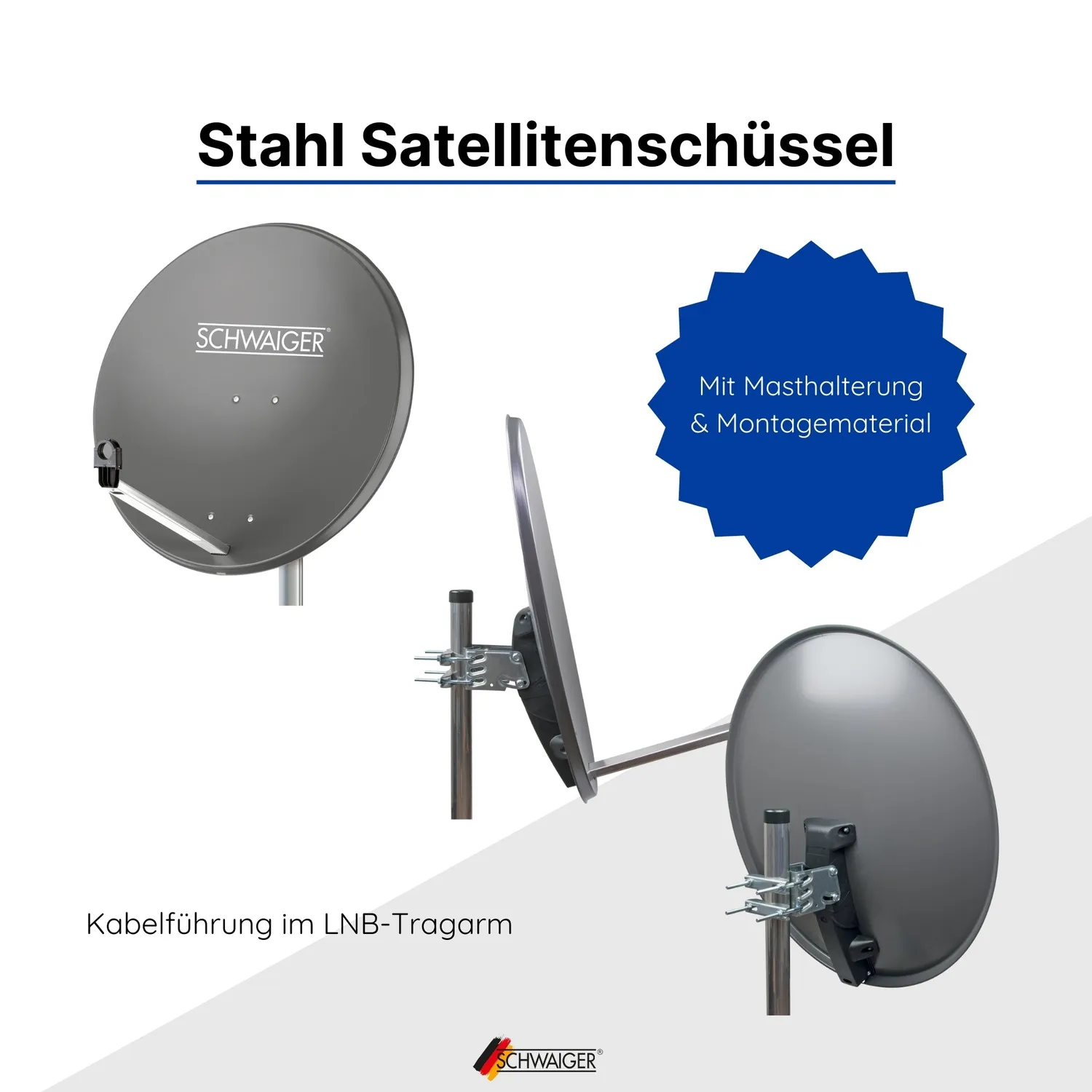 SCHWAIGER Parabola acciaio 75 cm kit Quad 4 utenti antracite