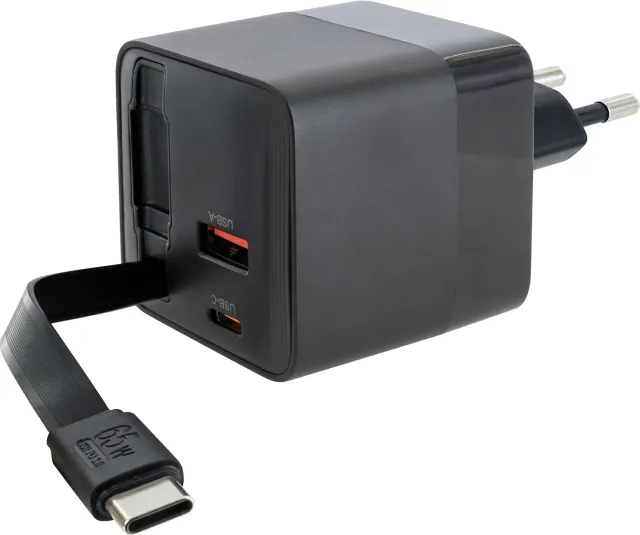 Schwaiger Caricatore Rapido 65W GaN cavo retrattile USB-C