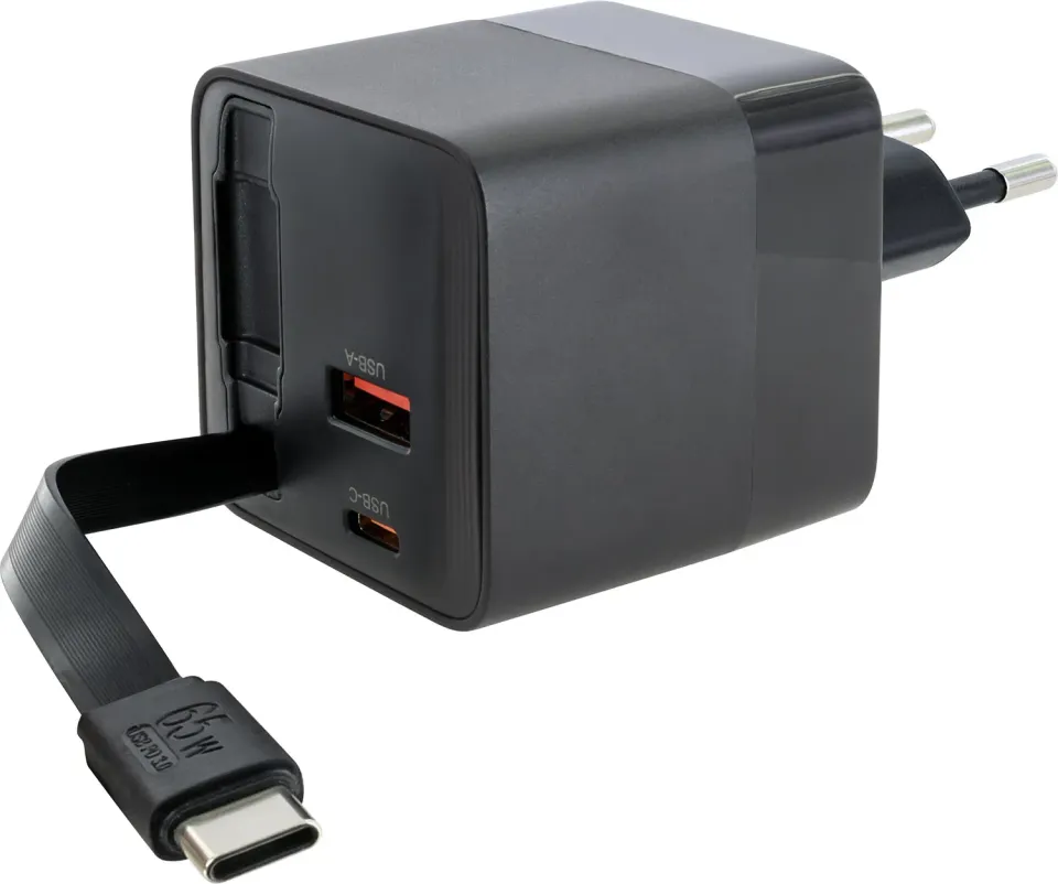 Schwaiger Caricatore Rapido 65W GaN cavo retrattile USB-C