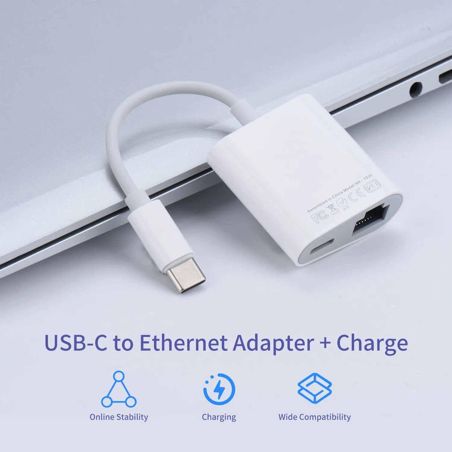 GigaBlue USB-C Ethernet adattatore RJ45 100 Mbps bianco