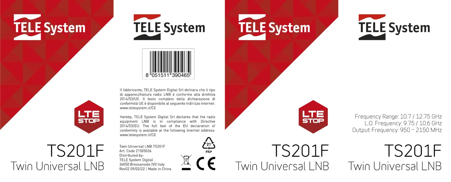 TELE System TS201F LNB Twin 2 uscite LTE Stop