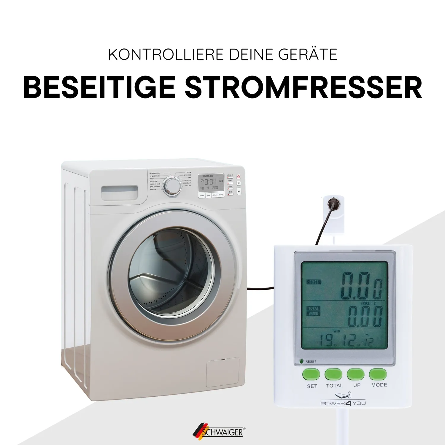Schwaiger Misuratore Consumi Presa Schuko 3680W con Display