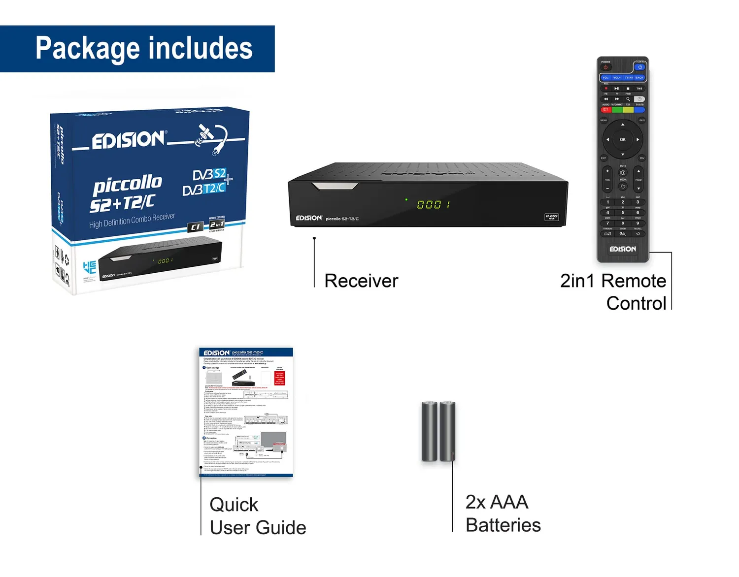 Edision Piccollo S2+T2/C decoder combo HD H.265
