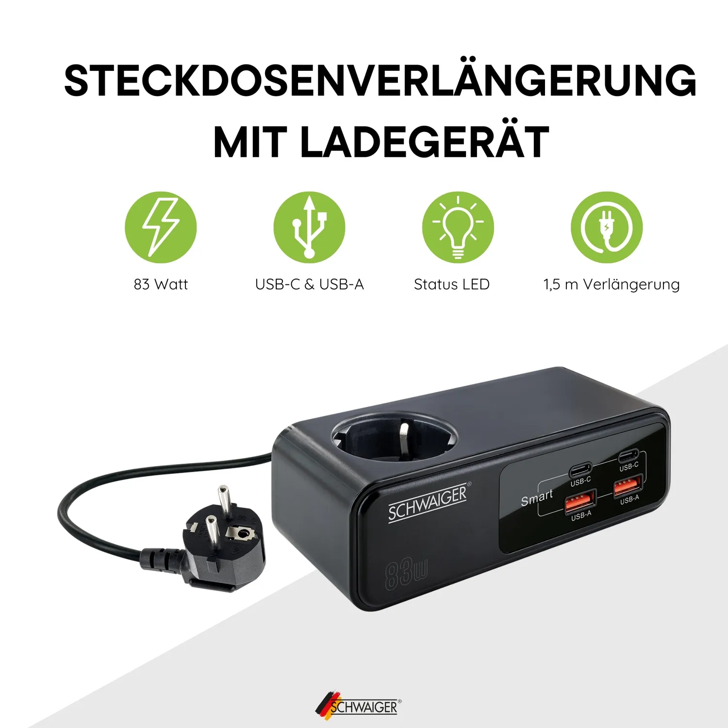 SCHWAIGER LADV4115 Multipresa 83W USB-C 1,5 m