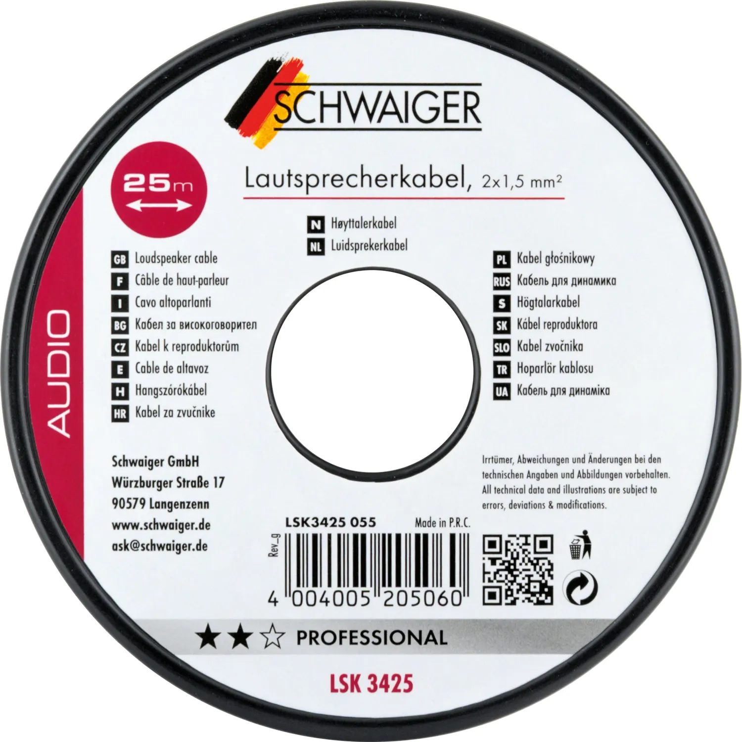 SCHWAIGER Cavo casse 2x1,5 mm² 10 m trasparente