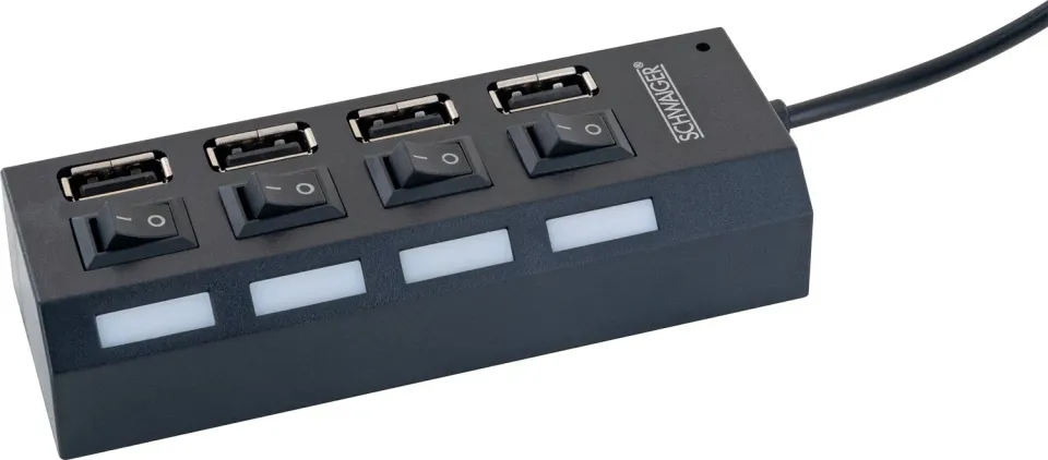 Schwaiger Hub USB 2.0 4 Porte con Interruttori Nero
