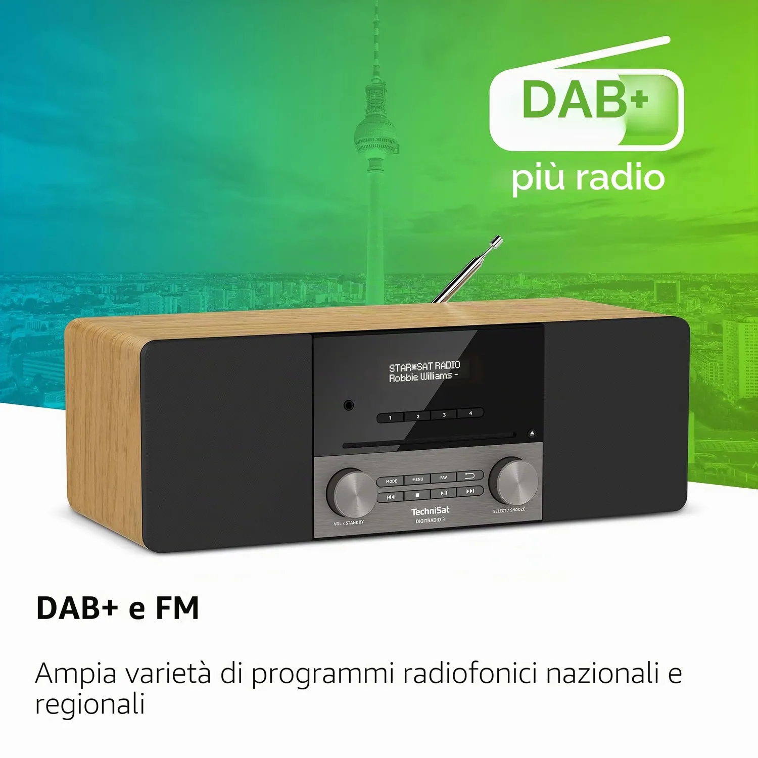 Technisat DigitRadio 3 radio stereo DAB+ rovere con CD