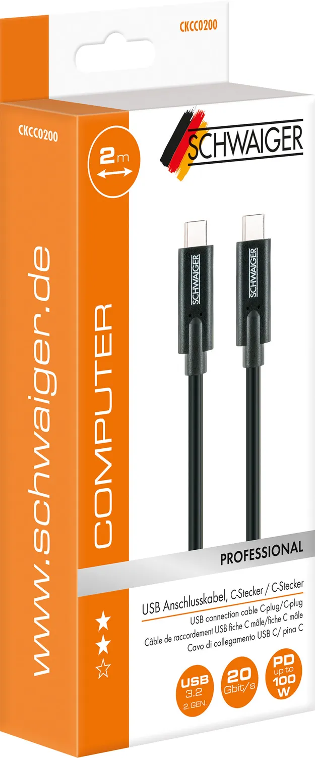 Schwaiger USB 3.2 cavo USB-C 2m nero 20 Gbps