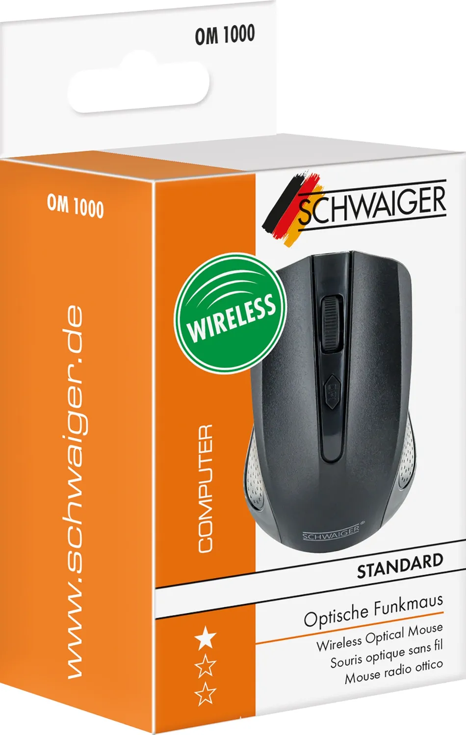 Schwaiger mouse wireless ottico 1200 dpi nero USB