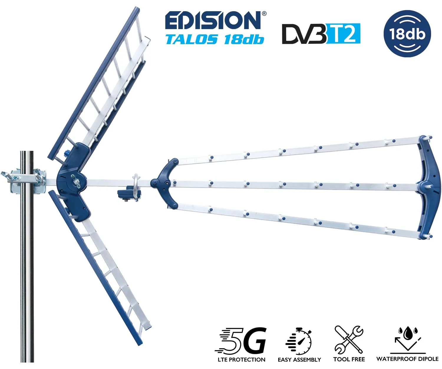 Edision Talos 18dB antenna TV esterno 105cm filtro 5G