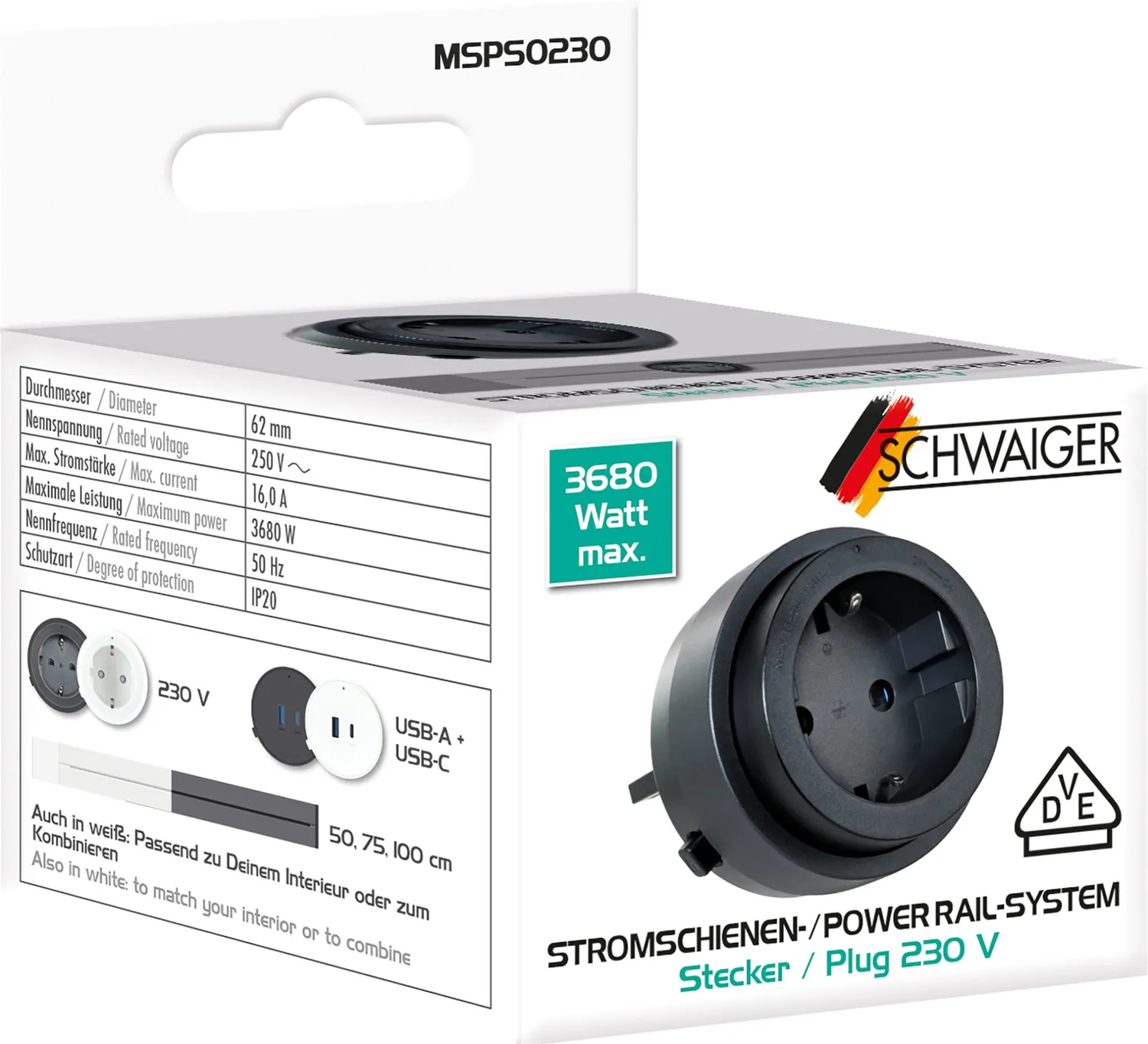 SCHWAIGER Modulo USB binario nero 20W Click Twist