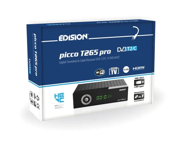 Edision PICCO T265 Pro Decoder Terrestre DVB-T2 HEVC Nero