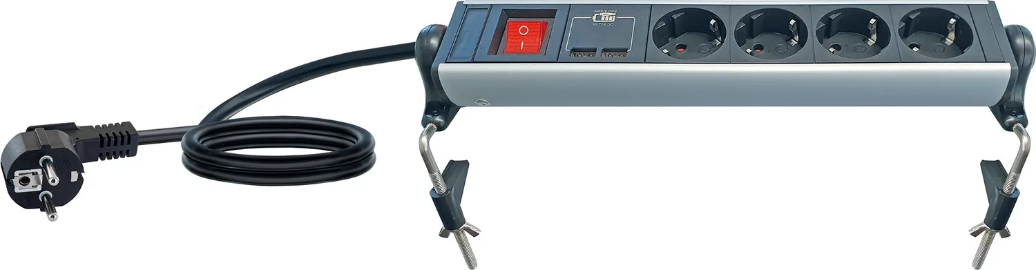 Schwaiger ciabatta 4 prese con 2 USB fissaggio tavolo 1,8 m