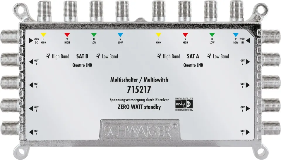 Schwaiger Multiswitch 9/8 per 8 TV a 2 Satelliti