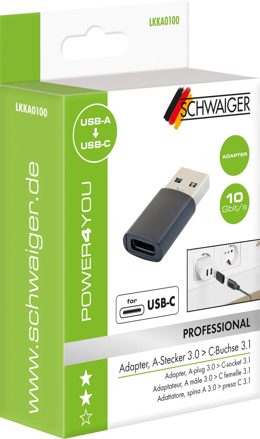 Schwaiger Adattatore USB-A a USB-C Compatto Nero