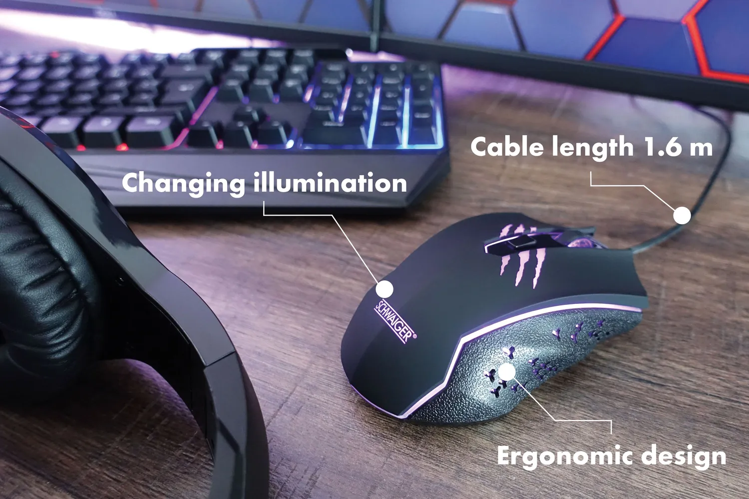 Schwaiger mouse gaming USB nero 3600 dpi