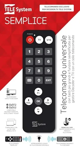 TELE System Semplice Telecomando Universale 2 in 1 tasti grandi