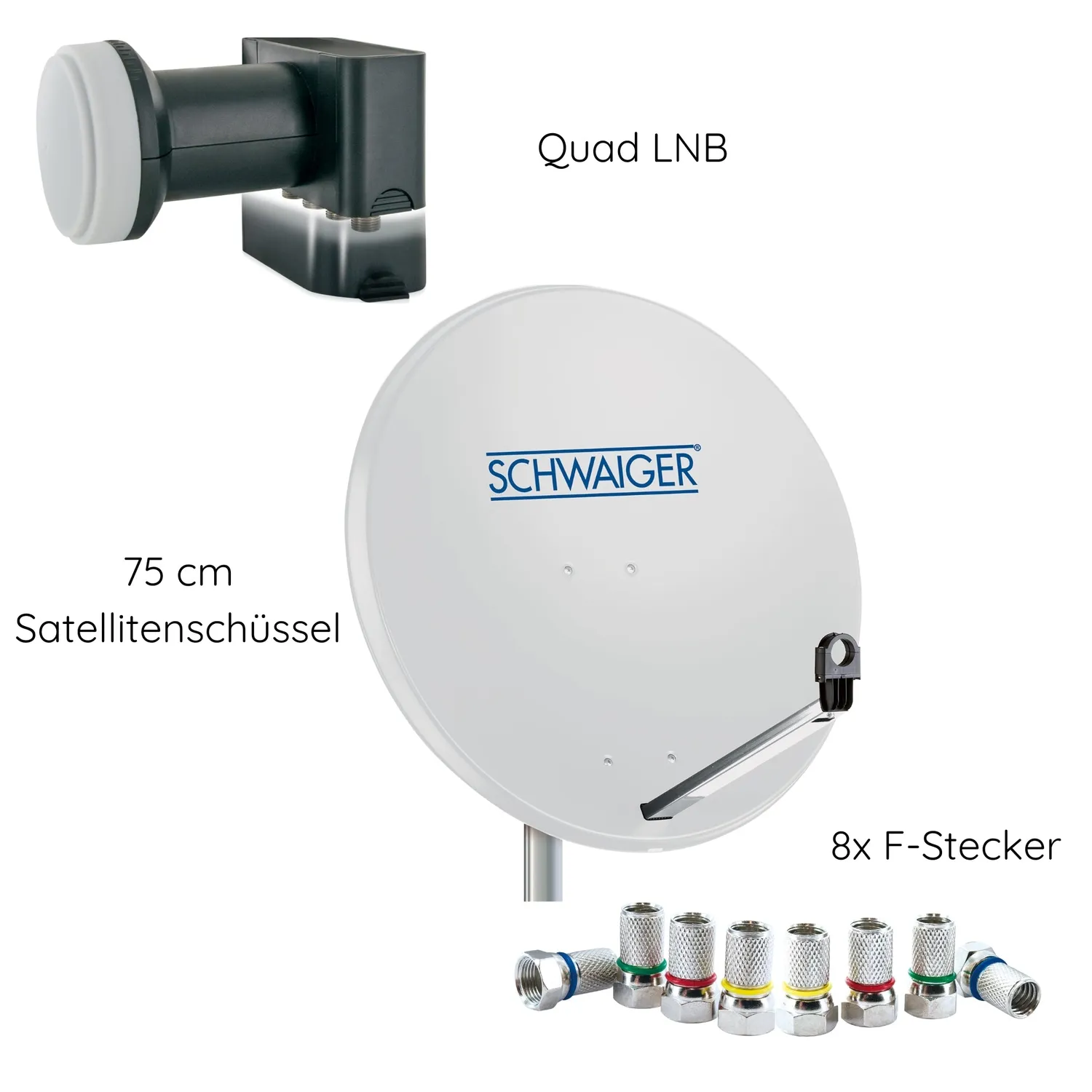 SCHWAIGER Parabola acciaio 75 cm kit Quad LNB
