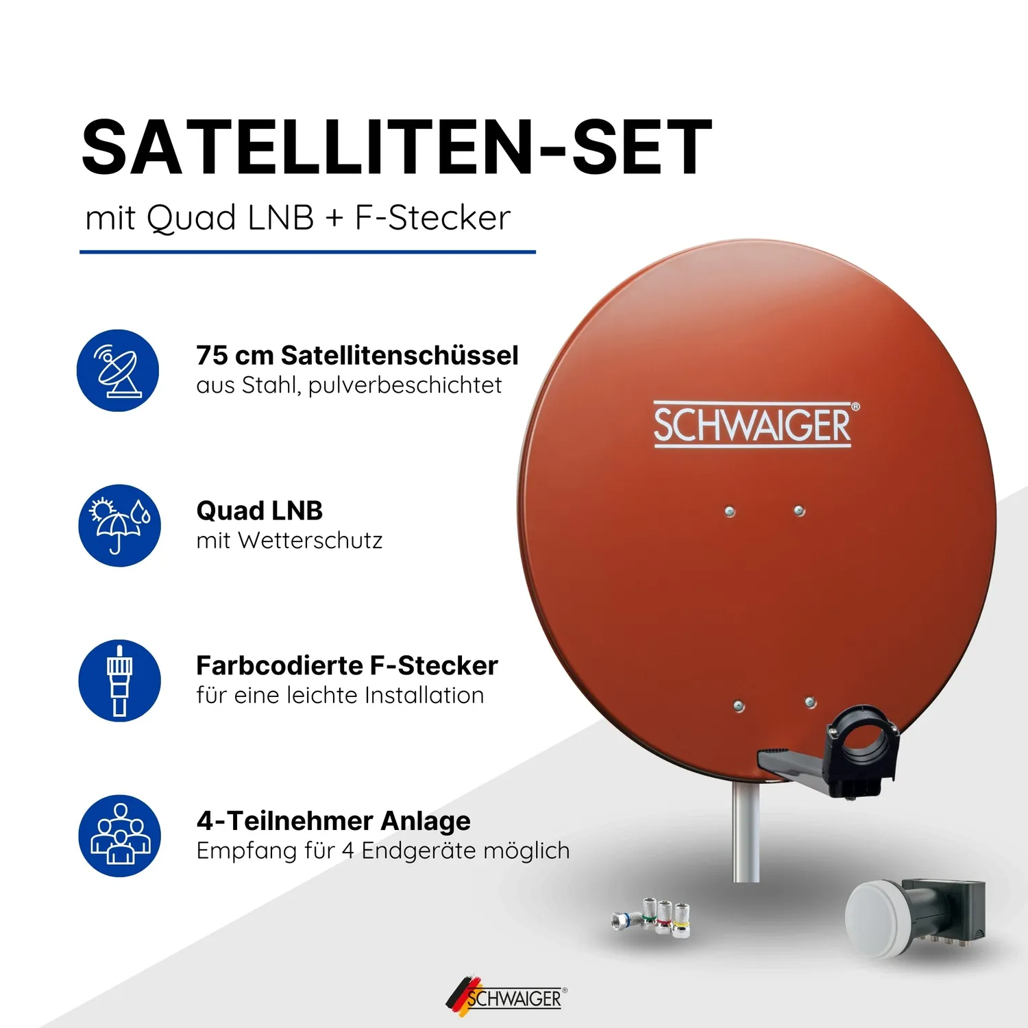 Schwaiger parabola 75 cm kit Quad 4 utenti rossa