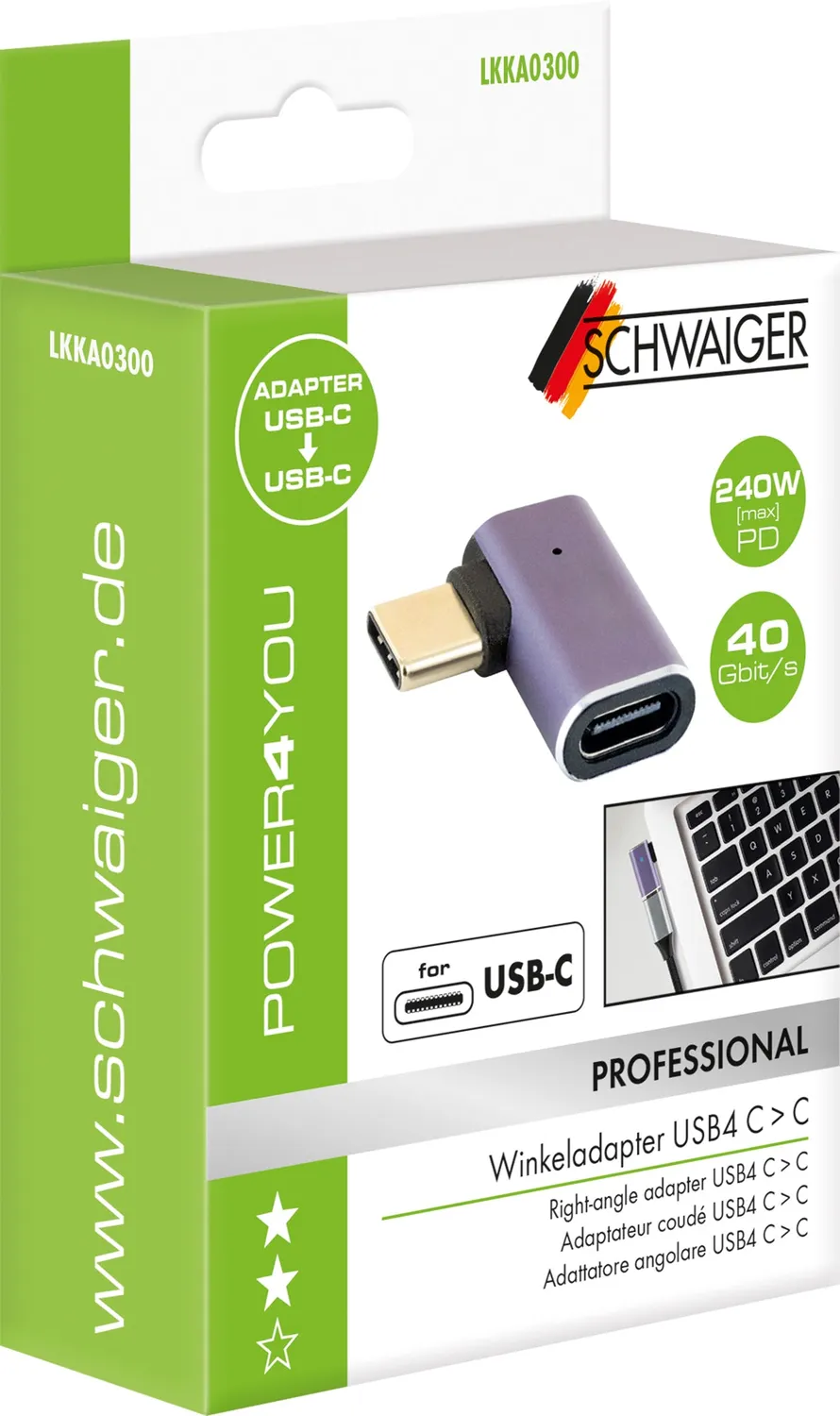 SCHWAIGER Adattatore angolare USB-C 90 gradi salvaspazio