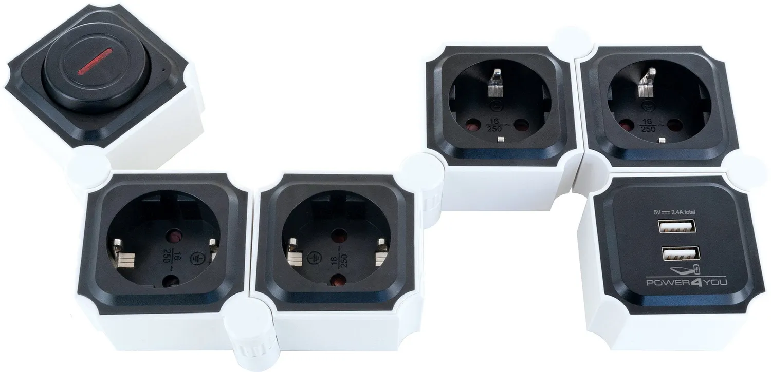 Schwaiger FSW6 Ciabatta Flessibile 6 Moduli Bianca con USB