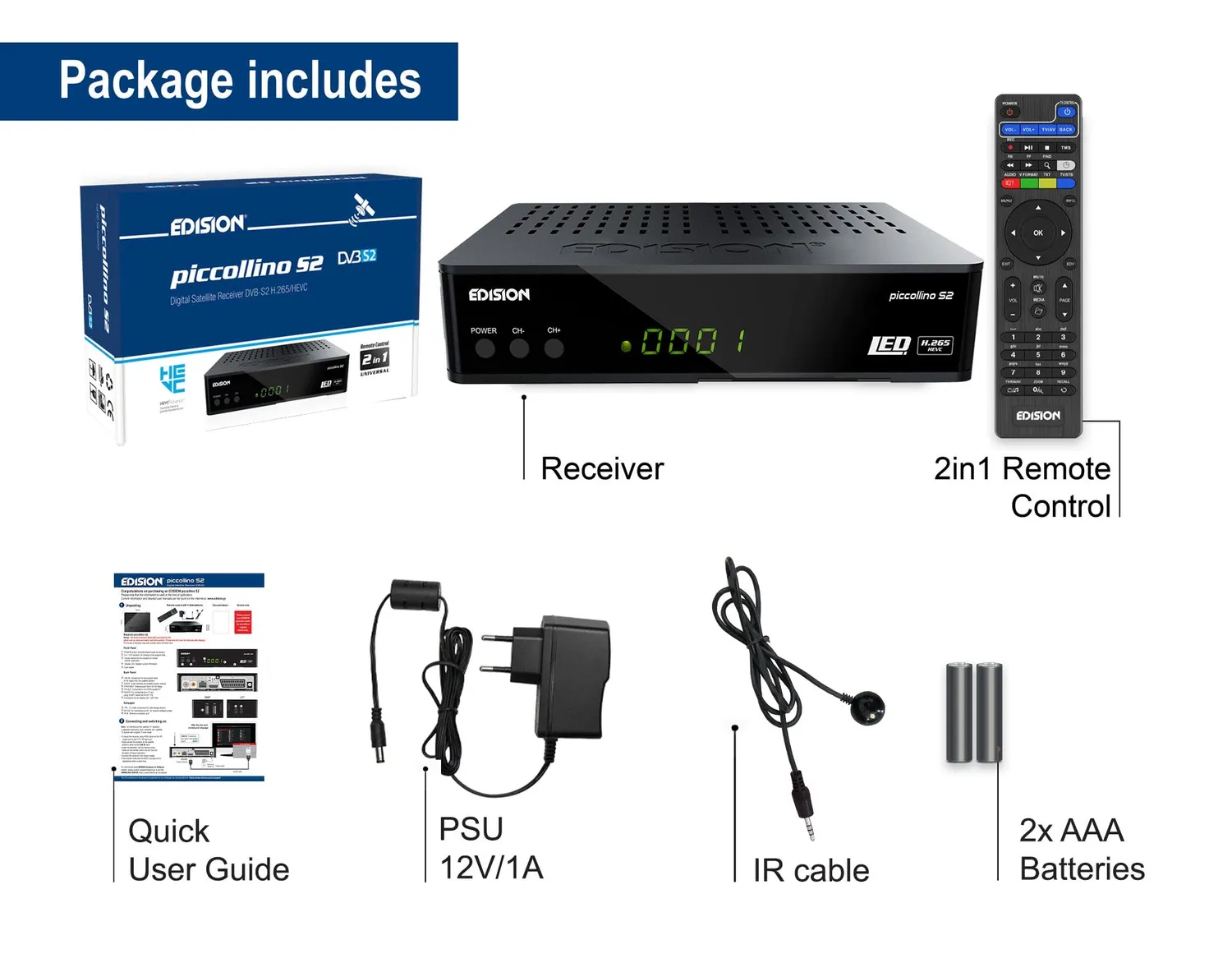 Edision Piccollino S2 Decoder Sat DVB-S2 Full HD H.265 HEVC
