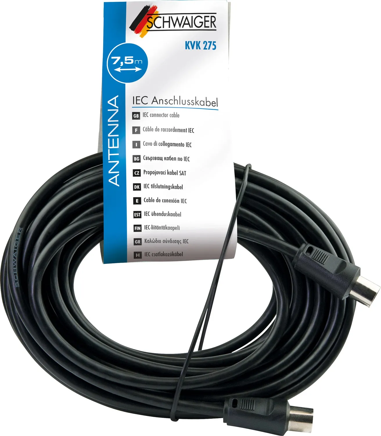Schwaiger cavo antenna TV IEC 75 dB nero 3 m