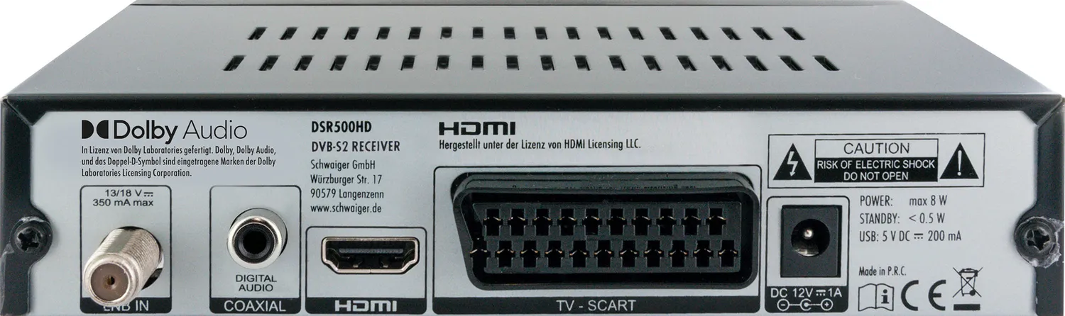 Schwaiger Ricevitore SAT Full HD FTA DVB-S2 HDMI Nero
