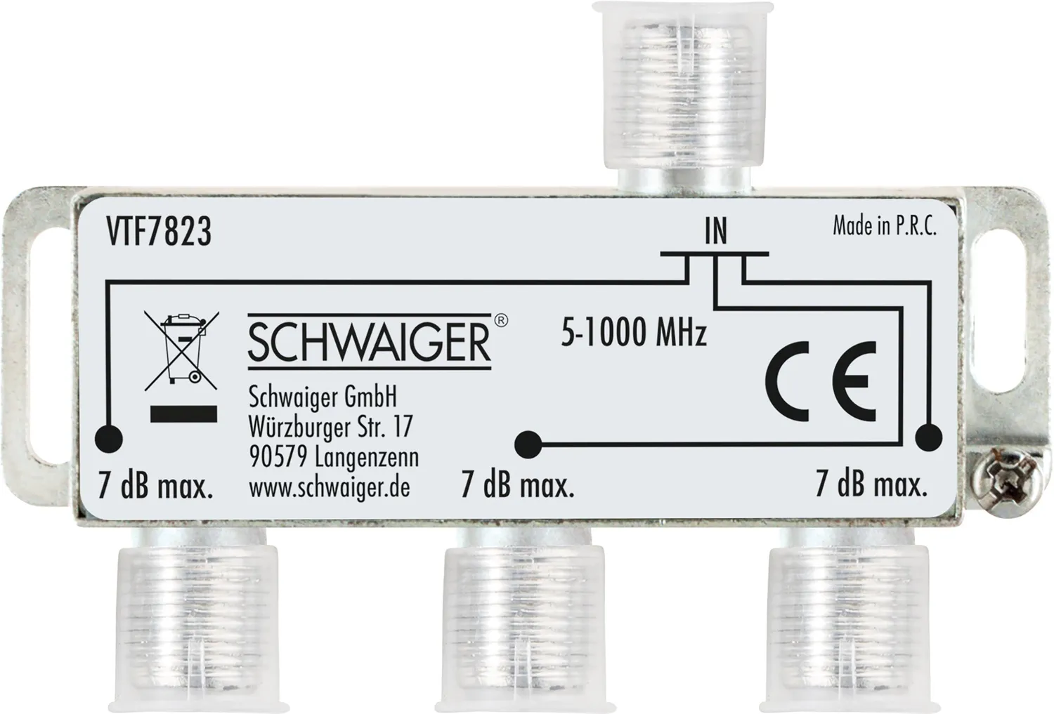 Schwaiger Partitore 3 Vie 7 dB Antenna Cavo