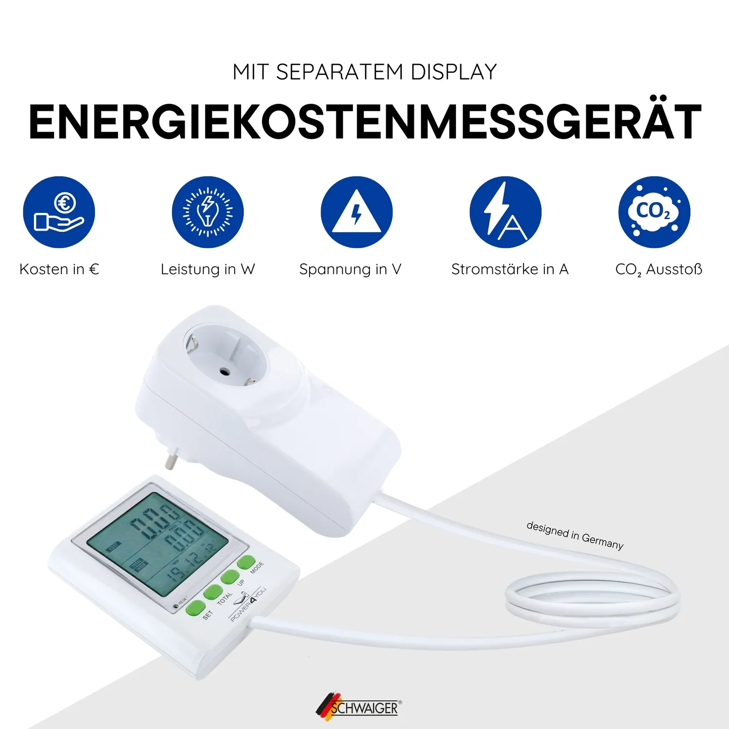 Schwaiger Misuratore Consumi Presa Schuko 3680W con Display