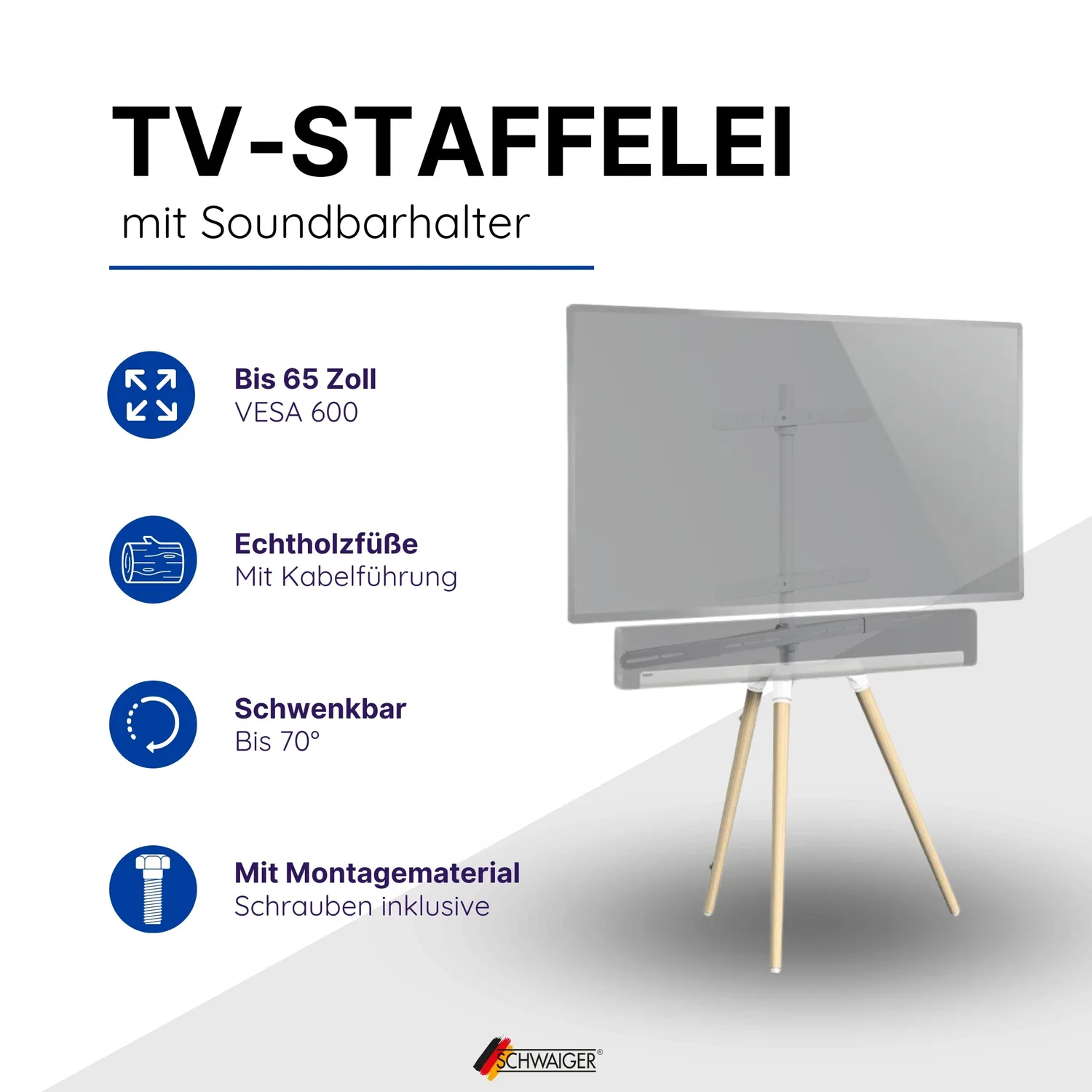 Schwaiger set cavalletto TV 45-65 soundbar chiaro