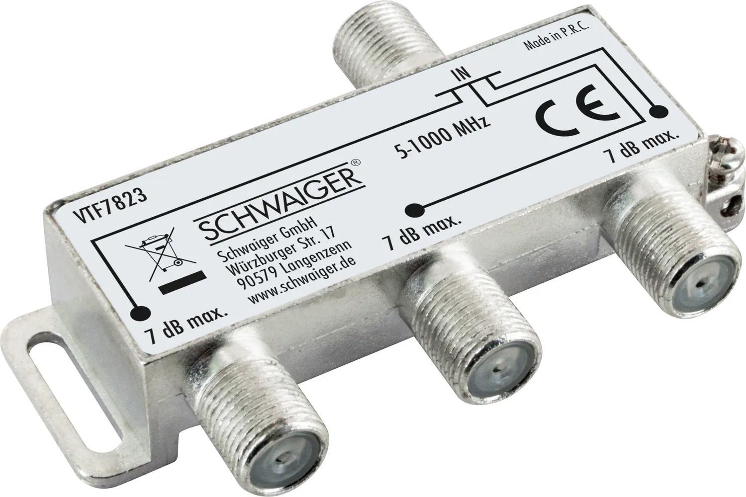 Schwaiger Partitore 3 Vie 7 dB Antenna Cavo